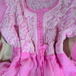 Pink Chikankari Georgette Top