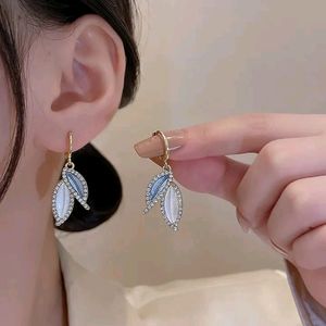 Blue and White Leaf Studded Bali Style earrings