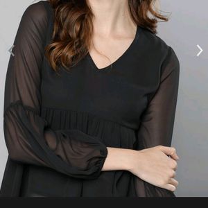 Here&Now Charcoal Black Puff Sleeves Top