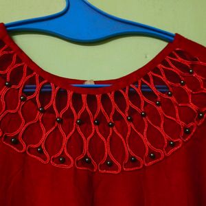 Red Kurti With Purl Design