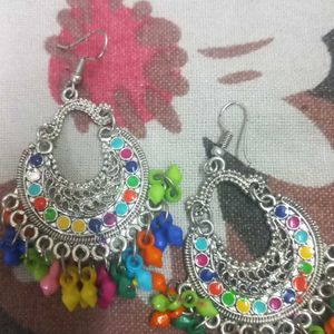 Silver Multicolour Bead Earrings