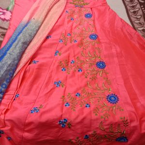 Embroidery Ethnic Long Dress With Pant And Dupatta