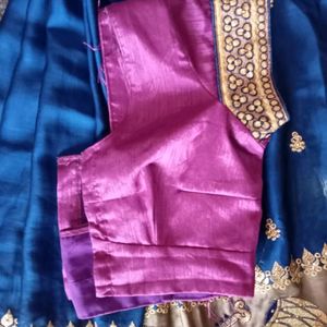 Saree Of Beautiful Stone Work And Stitched Blouse