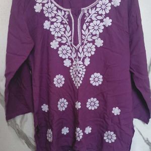 Purple Chikankari Short Kurti