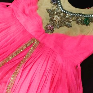 Party Wear Dark Pink Frock ( 7-14 )Age Girls