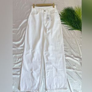 Branded White Wide Leg Denim