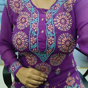 Purple Chikankari Kurti