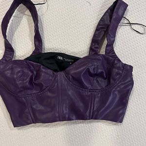 ZARA FAUX LEATHER CROP TOP