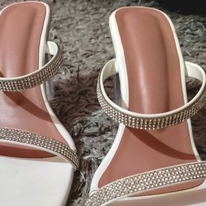 White Stone Heels with Transparent Sole