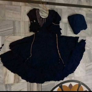 Blue Frock With Dhoti Style Bottom