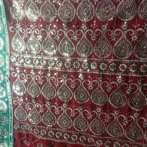 Red Saree With Green Lace