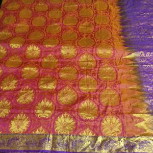 Orange And Violet Pure Silk Saree