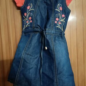 Combo of 2 Denim Frock With Orange T.Shirt