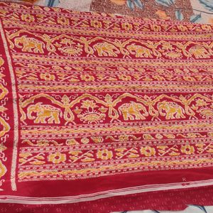 Red Printed Crepe Saree