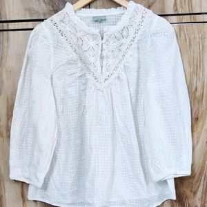 White Embroidery Work Top Size-42