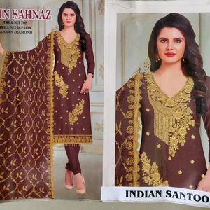 Embroidered Semi Stitched Suit,Full Work Dupatta