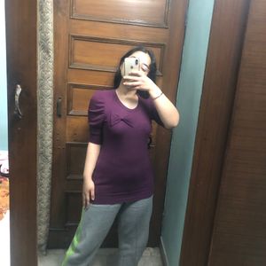 Purple Ribbed Material Top Bodycon