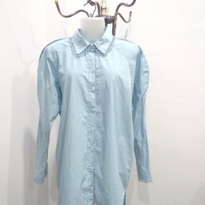 Light Blue Designed Collared Shirt