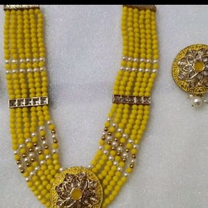 Mustard Colour Necklace With Earings