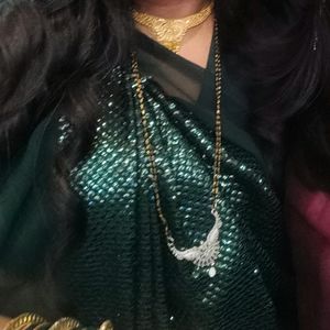 Green Sequence Saree With Blouse (Women)