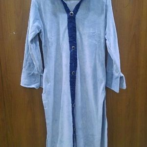 Velvet Aqua Blue Kurti