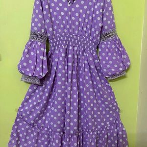 Lavender Polka Print Knee Length Dress