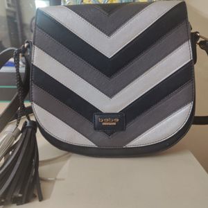 Bebe Black Striped Sling Bag