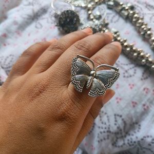 Jhumka And Necklace With Butterfly Ring