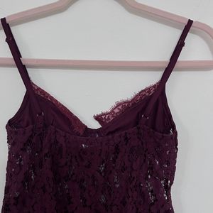 Burgundy Lace Detail Fitted Bodysuit