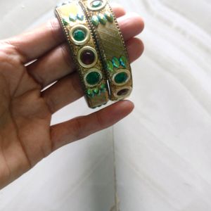 Beautiful Green And Golden Bangles