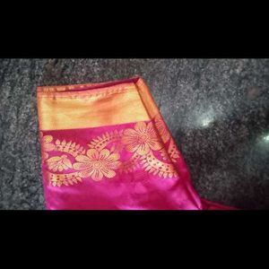 Wonderful And Lovely Pink Saree With Golden Border