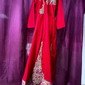 Red And Golden Colour Gown