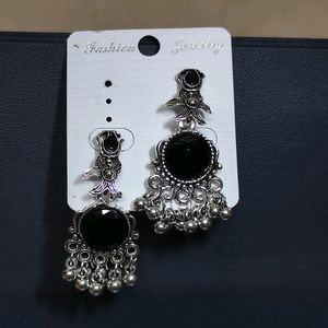 Black Stone Oxidised Earrings