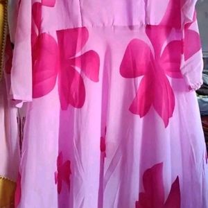 Designer Pink Floweral Frock With Dupatta