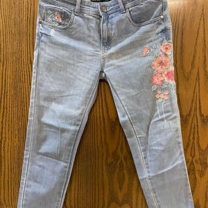 Embroidered mid Waist cropped denim