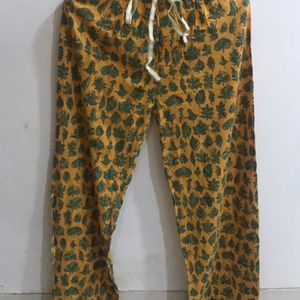 Mustard Yellow Leaves Pattern Pajama Pant