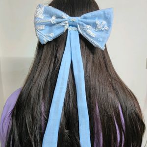 HANDMADE light Blue Big Size BOW Alligator Clip