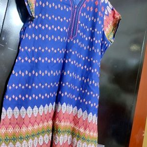 Blue Printed Cotton Kurti For Girl & Woman 42 Bust