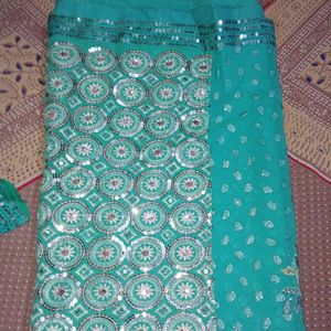 Beautiful Sea Green Georgette Saree