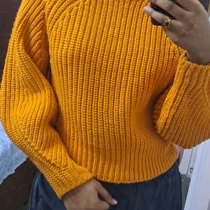 H&M Orange Ribbed Crop Sweater