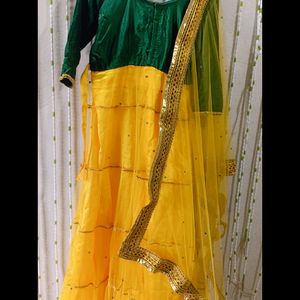 Long Frock With Dupatta For Haldi Ceremony