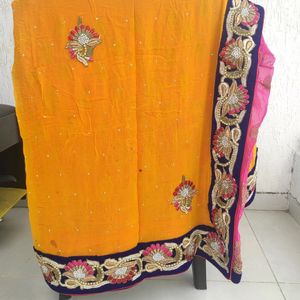 Yellow And Pink Dual Shade Saari