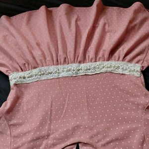 Korean Pink Top With Pearls