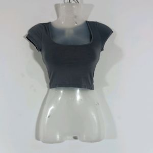 Grey Plain Casual Crop Top (Women)