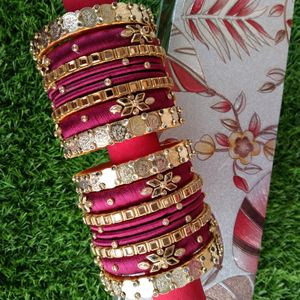 Handcrafted Silk Thread Kundan Stones Bangles