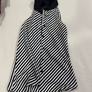 Striped Black And White Top With Collar