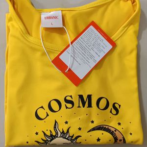 New Women Round Neck Polyester Yellow T-Shirt