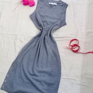 Grey High Neckline Side Slit Bodycon Dress (Women)