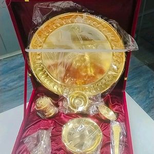 GigaMart Premium Gold Plated Pooja Thali Set of 7