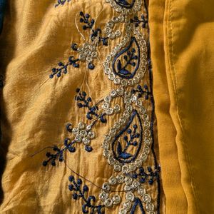 Mustard Peacock Color Kurta Set Embroided